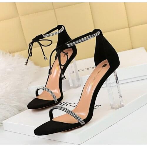 BIGTREE New Elegant Bling Crystal Sexy Women Sandals Metal High Heels Buckle Strap Gladiator Ladies Pumps Stiletto Wedding Shoes