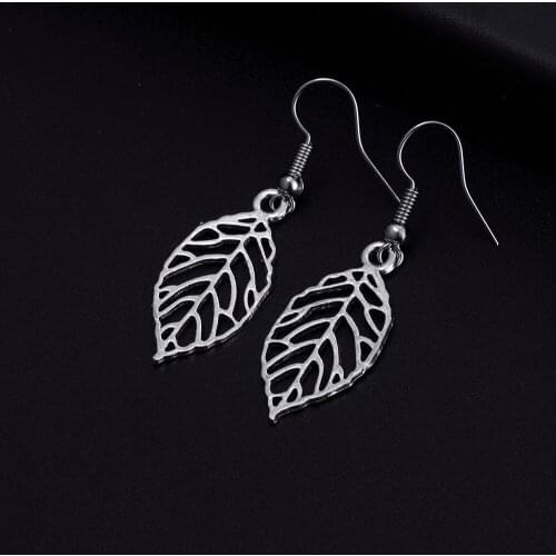 Trendy Vintage Leaf Shape Dangle Antique Silver Plated Earrings for Women Girl Retro Drop Earrings Cute Earring Jewelry Bijoux