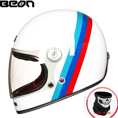 BEON Helmet Full Glass Fiber Motocross Helmet Vintage Motorcycle Professional Helmets Retro Ultralight ECE Headgear B-510