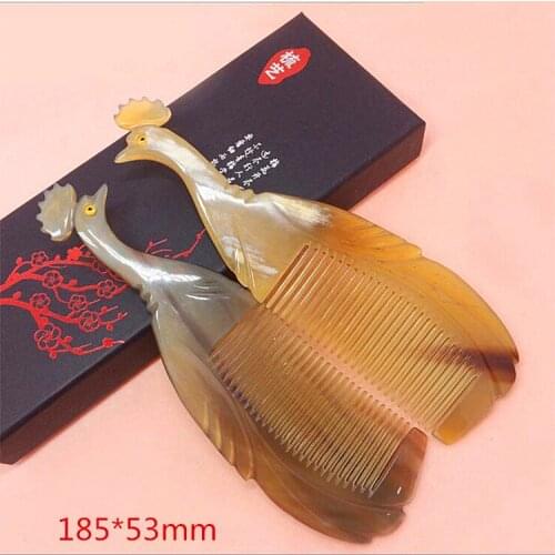 Natural crystal fossil African horn making massage antistatic hairdressing peacock craft gift comb figurine treatment