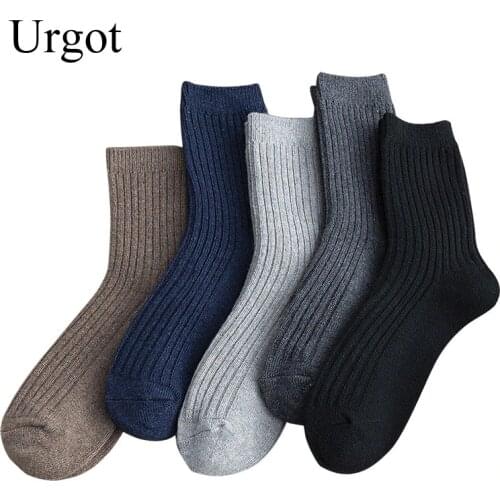 Urgot 5 Pairs Mens Thickened Wool Socks Autumn Winter Thick Warm Men Long Tube Socks Casual Solid Color Terry Male Socks Meias