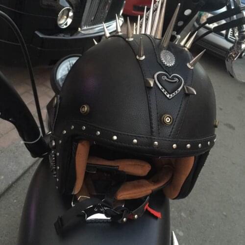 2018 New Synthetic Leather Motorcycle Helmet Retro Vintage Cruiser Chopper Scooter Cafe Racer Moto Helmet 3/4 Open Face Helmet