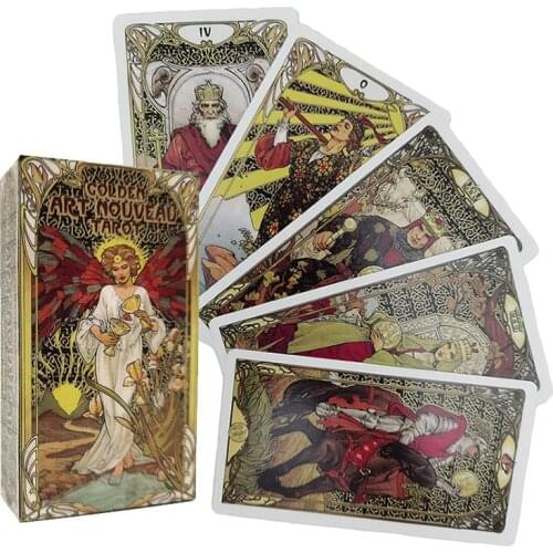 New Golden Art Nouveau Tarot Cards and Guidbook Deck Party Playing games Fate Divination Cards