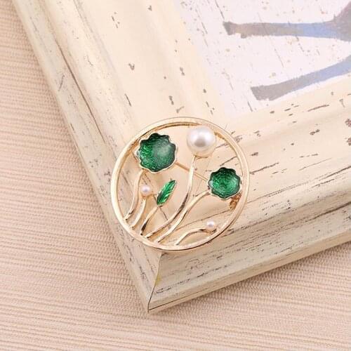 New European and American Enamel Fashion Brand Coat Lotus pond moonlight texture brooch
