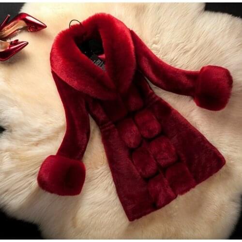 New Womens Long Winter Warm Faux Fur Coats Large Collar Overcoats Slim Fit Coat Mid-Length Fox Fur Collar Warm Coat