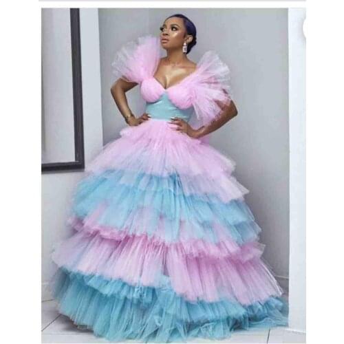 Sexy Deep V Neck Prom Party Dresses 2021 Mix Colors Tired Train Plus Size Formal Evening Occasion Gowns Cheap Vestidos De Novia