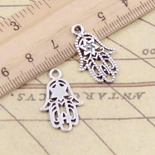 20pcs Charms Hamsa Palm Fatima Hand Star 24x15mm Tibetan Silver Color Pendants Antique Jewelry Making DIY Handmade Craft