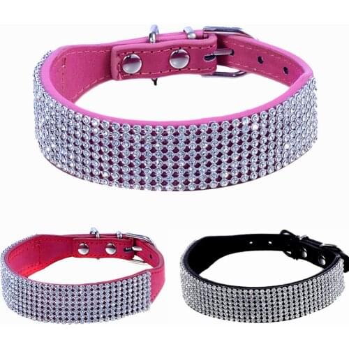 Adjustable Bling Rhinestone Crystal Decoration Collars for Pet Cat Puppy Dog PU Leather Pet Animals Collars