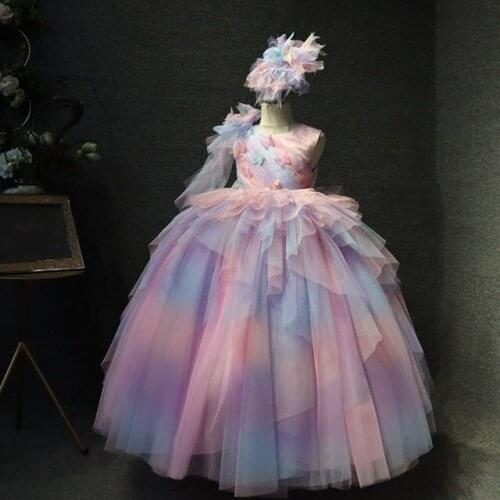 Unicorn Rainbow Girls Pageant Birthday Dresses Girls Colorful Celebrity Princess Ball Gowns Pink Girls Puffy Gowns Custom