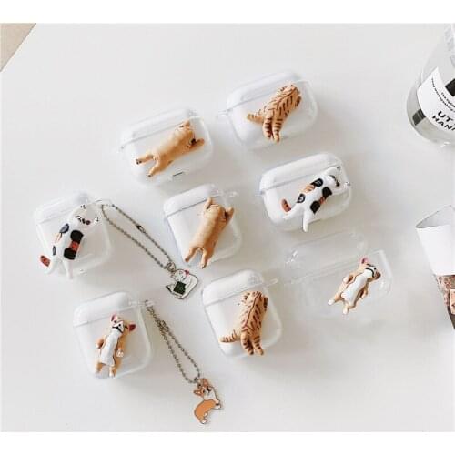 Cute Cartoon 3D Dog Cat Tiger Keychain Silicone Wireless Earphone Charging Case for AirPods 1 2 Pro Bluetooth Earphone Case