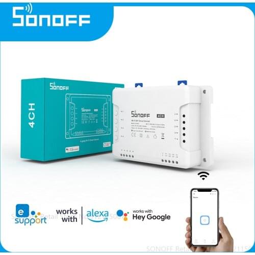 SONOFF 4CHR3 Wifi Multi-devices Controller Smart Switch 4 Gang Intelligent Switch APP Remote Control Works for Goole Home, Alexa