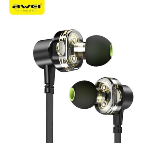 AWEI Z1 Sports Wired Earphone Stereo in ear Music Headset With Microphone 3.5mm L Bending Four Dynamic Headset for phone Earbuds