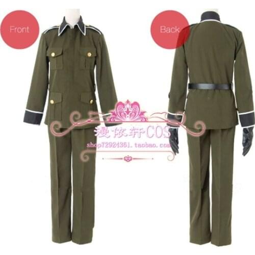 New Harajuku Anime Costume Axis Power Hetalia Ludwig Germany Army Uniform Cosplay 5 in 1 top+pants+belt+gloves+cross