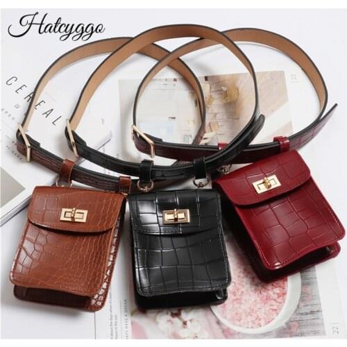 HATCYGGO Vintage Waist Bag Belt Leather Fanny Pack For Women Belt Bags Crocodile Waist Pack Bag Small Pouch Phone Female Purse