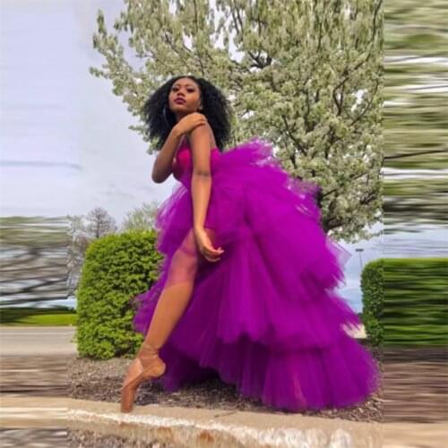 High Quality Long Formal Skirt Tiered Ruffle Tulle Skirts Adult Hi Low Puffy Elastic Waistline Party Skirt Custom Made Fashion