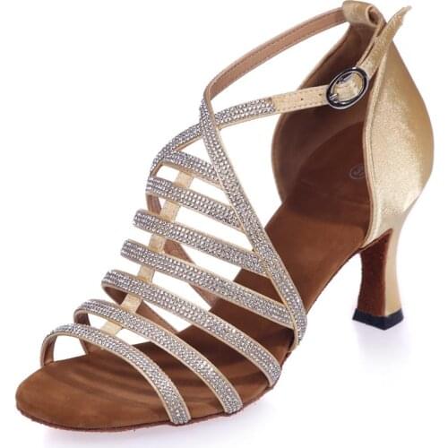 High-grade Dance shoes Women Soft Bottom Ballroom Professional Sports shoes woman Satin Latin sandals crossed band rhinestone