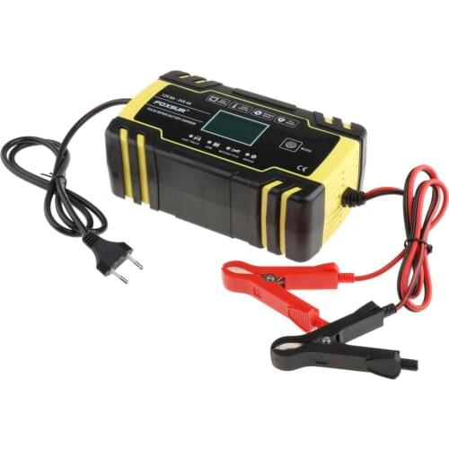 Car Battery Charger 12V 8A 100-240V AC Pulse Repair Power Emergency Automatic Motorcycle Charging with Cable Clamps LCD Display