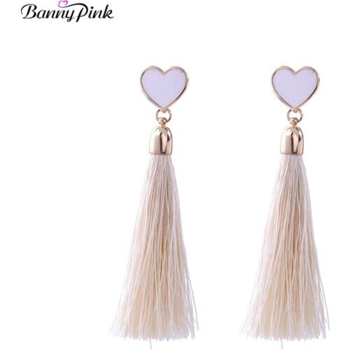 Banny Pink Bohemia Long Tassel Studs Earrings For Women Cute Enamel Heart Post Earrings Fashion Jewelry Pendiente Chunky Earring
