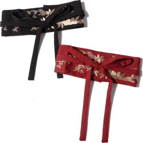 2021 Chinese Traditional Embroidery Pattern Women Waistband Self-tie Wide Fabric Waist Belt High Quality Female Cinturon Belt