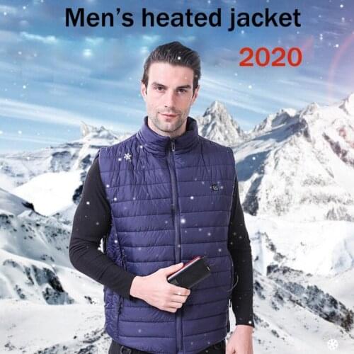 2020 Winter Mens Heated Jacket Fashion Stand Collar Charging Smart Mens Electric Heating Vest Black Clothes Boy Size M-5xl