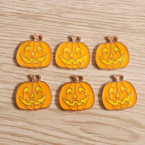 10pcs 20*20mm Enamel Halloween Pumpkin Charms for Making DIY Pendants Necklaces Earrings Bracelets Jewelry Findings Ornament