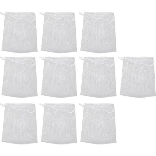 Q1QD 10PCS Exfoliating Mesh Soap Pouch Bubble Foam Double Layer Net Soap Saver Bag Drawstring Holder Bags for Women Girls