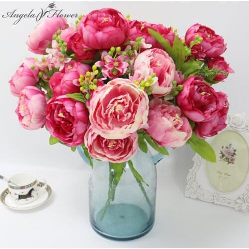 12 heads artificial peonies flower bride bouquet hand flower DIY wedding bouquet decor home table silk fake materials peony rose
