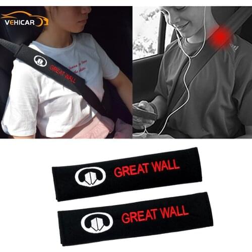 VEHICAR 2PCS Logo Knitting Seat Belt Covers Driver Shoulder Protecto Safety Belt Pads For GreatWall Car Accessories Universal