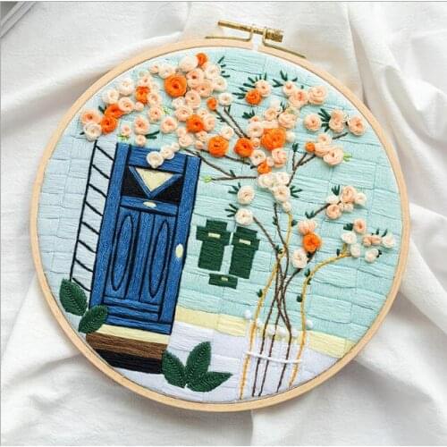 20x20cm Flower Shop Plant Series European embroidery kit simple three-dimensional embroidery Ribbon kit embroidery needlework