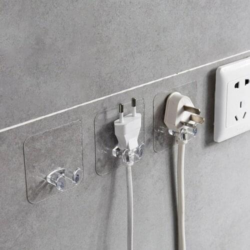 6pcs Self-adhesive Plastic Kitchen Wall Hooks Traceless for Power Plug Socket Wall Hanging Transparent Kitchen Supplies