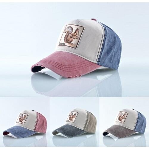 Unisex Outdoor Sports Cotton Adjustable Sunhat All-match Couple Hats Animal Squirrel Embroidered Baseball Cap Hip-Hop Cap