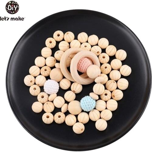 Lets make 20pcs Wooden Teething Food Grade Pumpkin Beads Halloween Gifts Baby Diy Chain Smooth Surface Balls Baby Teethers