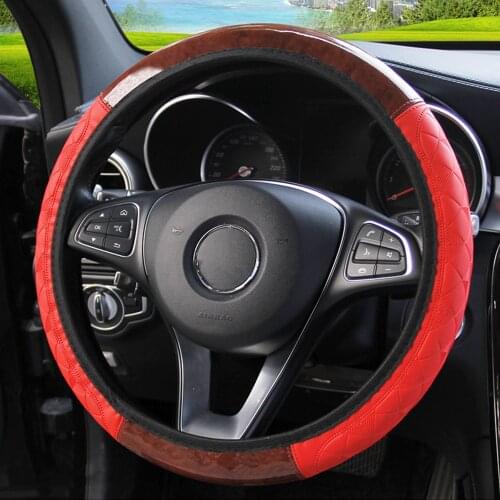 PU Leather Steering Covers 4 Colors Wooden Pattern Car Steering Wheel Cover Car-styling Universal Interior Accessories