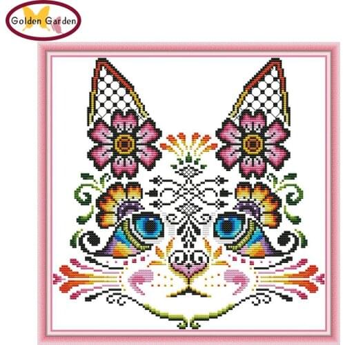 GG Flower Cat Animal Joy Sunday 11CT14CT Painting Cross Stitch Embroidery Cotton Canvas Printed Cross Stitch Set for Home Decor