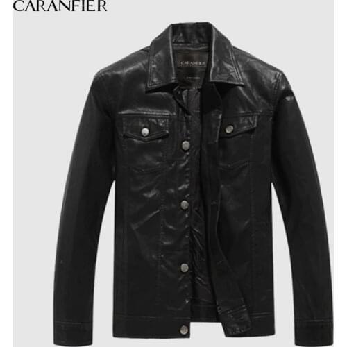 CARANFIER Mens Leather Jackets Men PU Faux Spring Fall Thin Coats Biker Punk Motorcycle Male Classic Jacket Stand Collar Zippers