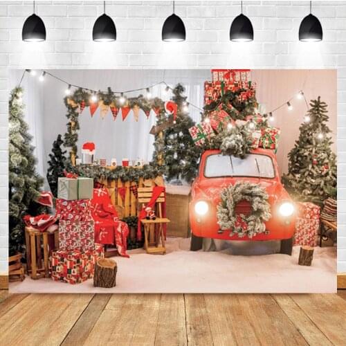 Laeacco Christmas Backdrops Car Gifts Bar Tree Pine Branch Wood Chair Photography Backgrounds Home Decor Photophone Photo Studio