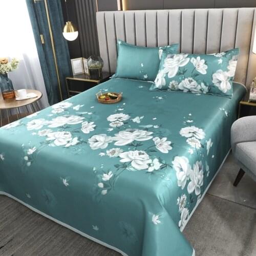 Summer Cool Sleeping Mat Pillowcase Bed Sheet Easy-to-clean Printing Foldable Ice Silk Mattress Sheets For Household Use