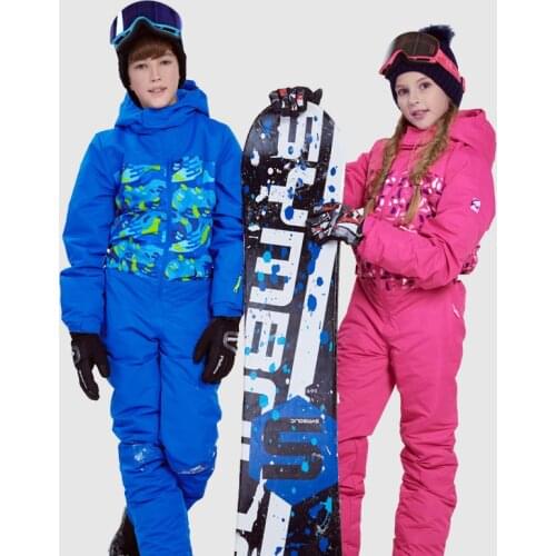 Dollplus Kids Boys Girl Ski Suit Waterproof Windproof Ski Snowboard Winter Warm Thermal Hooded One-piece Children Clothing Sets