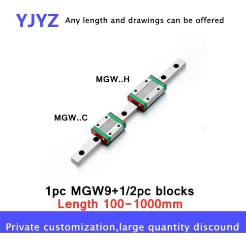 MGW9 L 100 150 200-1000mm miniature linear rail slide 1pc MGW9 linear guide 1pc/2pc MGW9C or MGW9H carriage CNC 3D print