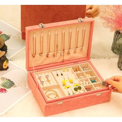 Fashion Design Velvet wood Jewelry Box Jewelry Case Jewelry Package Storage Large Space Jewelry Ring Necklace Bracelet Hot Sell