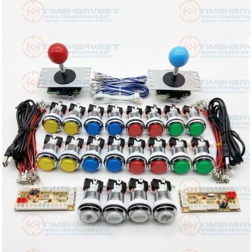Zero Delay Arcade cabinet DIY kit for 5V LED chrome push button SANWA Joystick 1 & 2 player COIN button USB to PC / Raspberry Pi