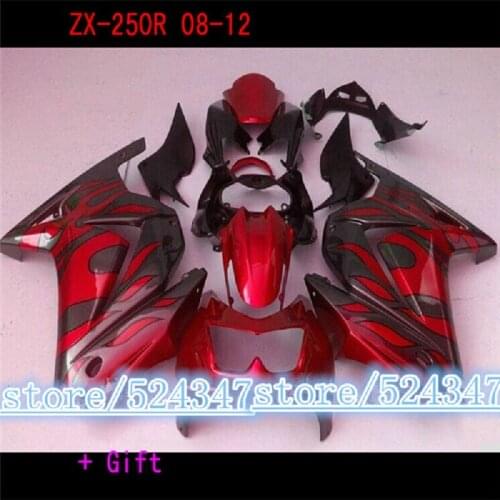 Upgrade Injection fairing kits for KAWASAKI Ninja 250 2008-2014 ZX 250R red flames red black motorcycle fairings EX250 08-14