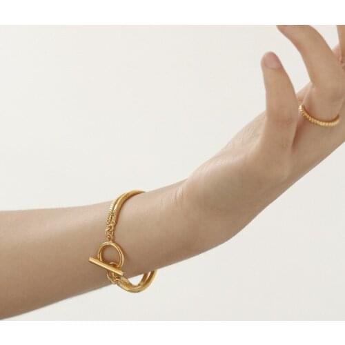 Real Gold Plated Simple Geometry Women Bracelet Snake Chain Vintage Female Trend Jewelry Party Gift High Quality Gift 2021 New