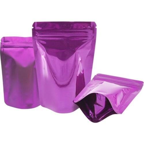 Purple Bag Purple Pouches Gusset Stand Up Zip lock Foil Food Storage Plastic Packaging Leak Proof Small Pink Bag 100 Pcs