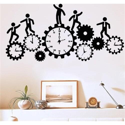 Team Work Business Clock Gear Time Vinyl Wall Decal Home Decor office Art Mural Removable Mural DK-148