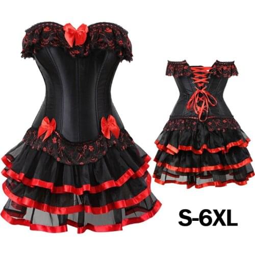 Sexy Red Steampunk Corsets and Bustiers Gothic Lace Corset Dress Club Costume Plus Size Tutu Mini skirt S-6XL