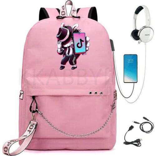 TIK TOK School Bags Teenagers Travel Bags Laptop Chain Backpack USB Port Teens Girls Boys Students Mochilas