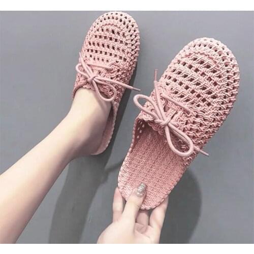 Summer Womens Openwork Slippers Woman Non-slip Slides Female Hollow Out Breathable Flat Women Home Indoor Shoes Big Size