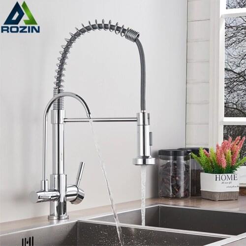 Purifier Filter Kitchen Faucet Swivel Spout Chrome Three Ways Kitchen Sink Mixer Dual Water Outlet torneira para cozinha de pare