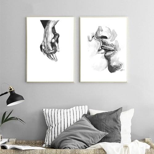Modern Abstract Art Picture Home Decor Nordic Canvas Painting Wall Art Black White Hold Hands Posters and Prints for Living Room